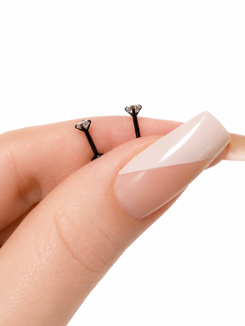 Black CZ Barbell Stud Cartilage Earrings Stainless Steel 18G 3mm - Picture 6 of 7
